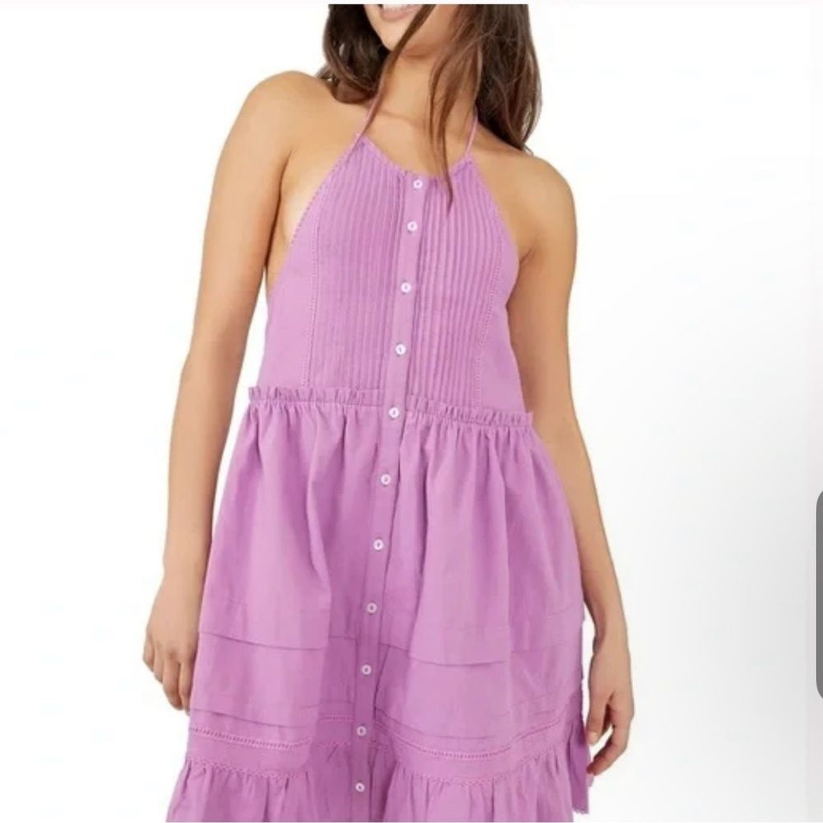 Free People Lilac Halter Button-Front Sundress