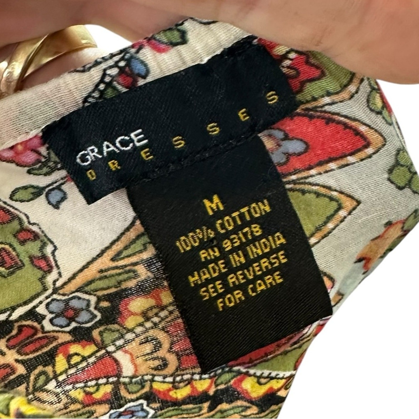 Grace Paisley Cotton Bohemian Peasant Dress Smocked Waist Size Medium