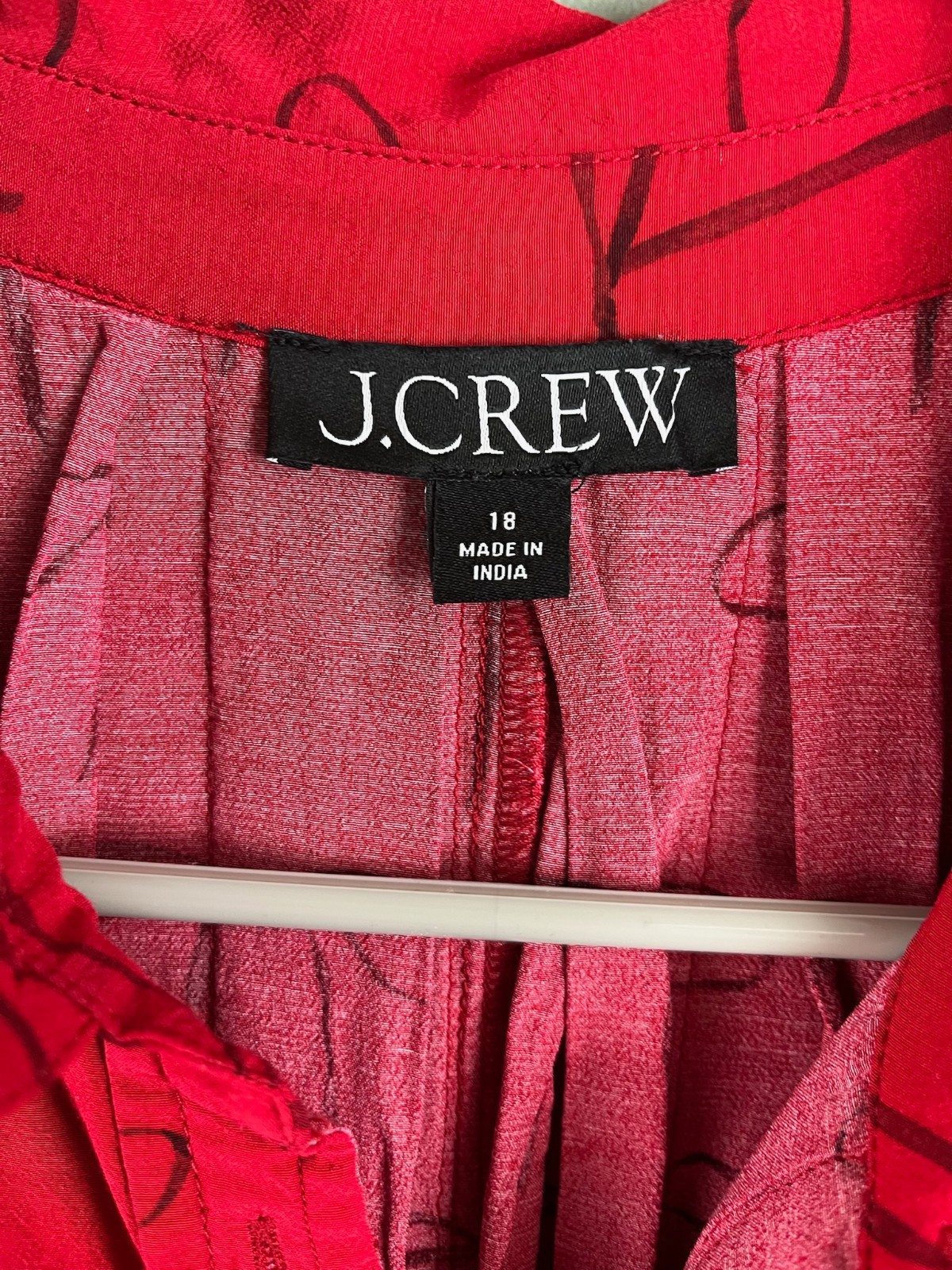 J.Crew Drapey Pleated Bow Print Red Shirtdress Womans Size 18 Cute Preppy