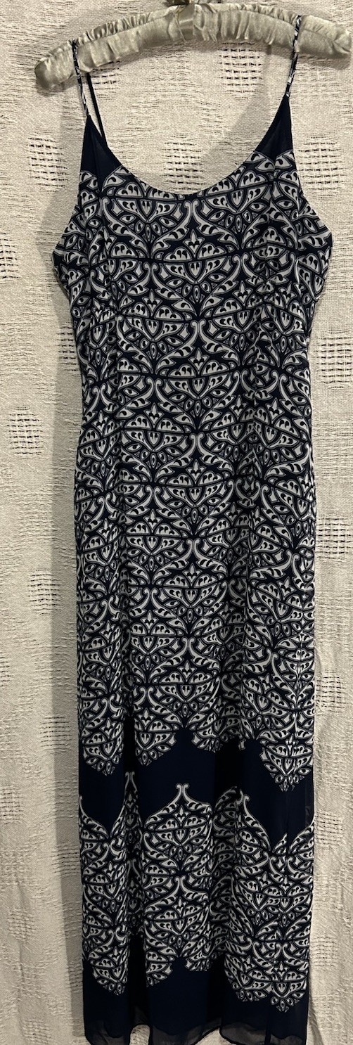 Ana Dress L Navy Blue Silky Boho Hippy Lightweight Lined Maxi Women’s Size Large