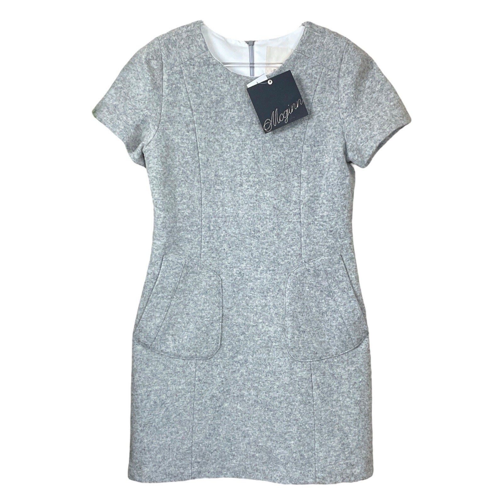 New McGinn $295 Wool Blend Pocketed Cocktail Mini Dress Heathered Gray Size 4