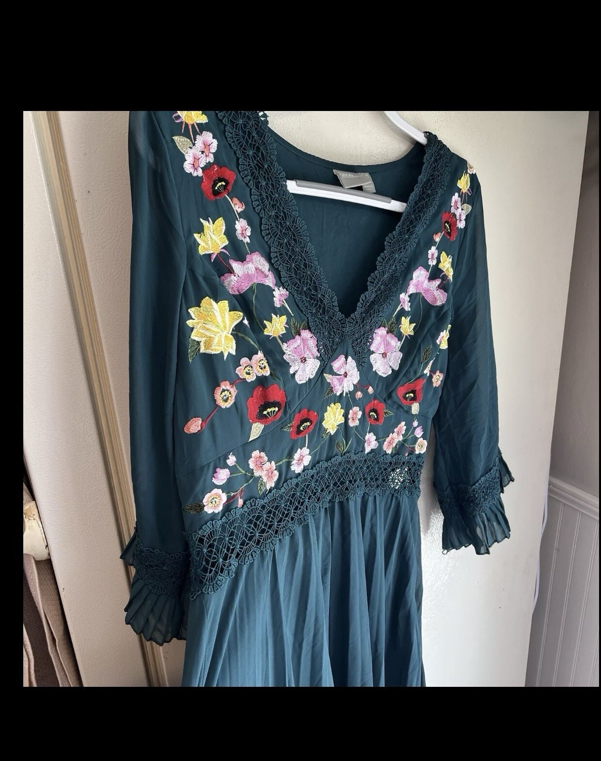 Asos Design Curve Lace Insert Pleated Midi Dress Size 10 Embroidered Floral