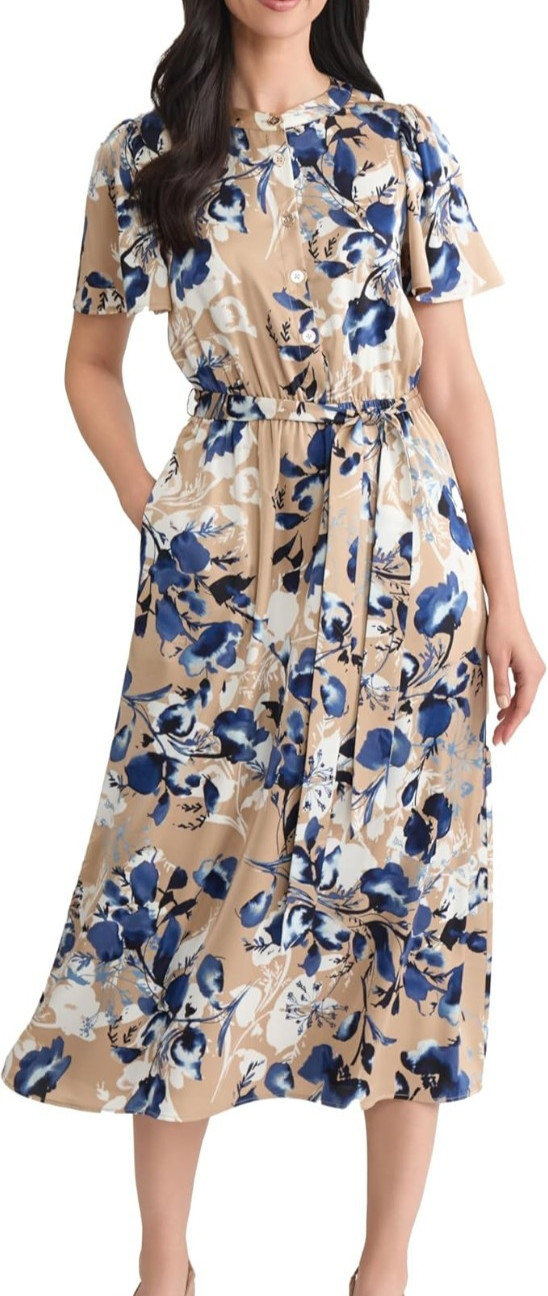 Kasper Shirt Dress Women’s Floral Print Satin Versatile Occasions Sz L