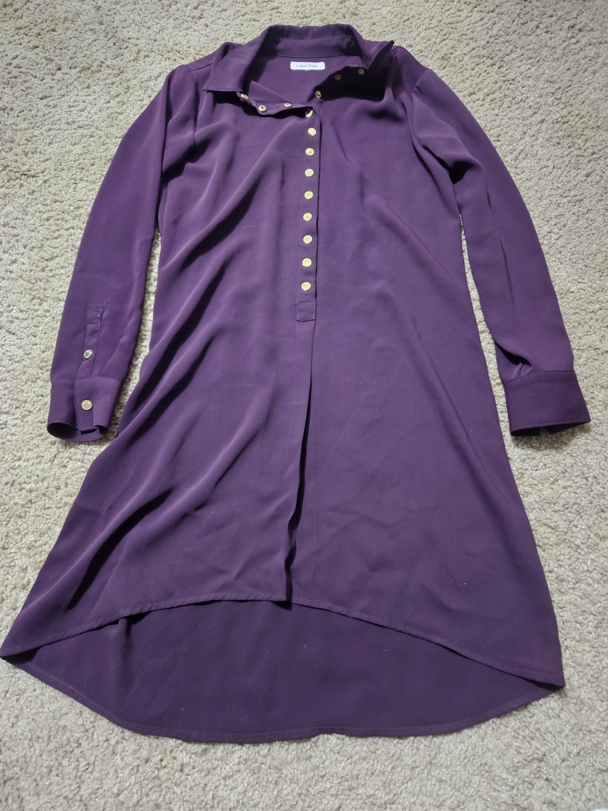 CALVIN KLEIN, WOMEN’S PLUM POLY SNAP FRONT KNEE-LENGTH SHIRT DRESS, SIZE M
