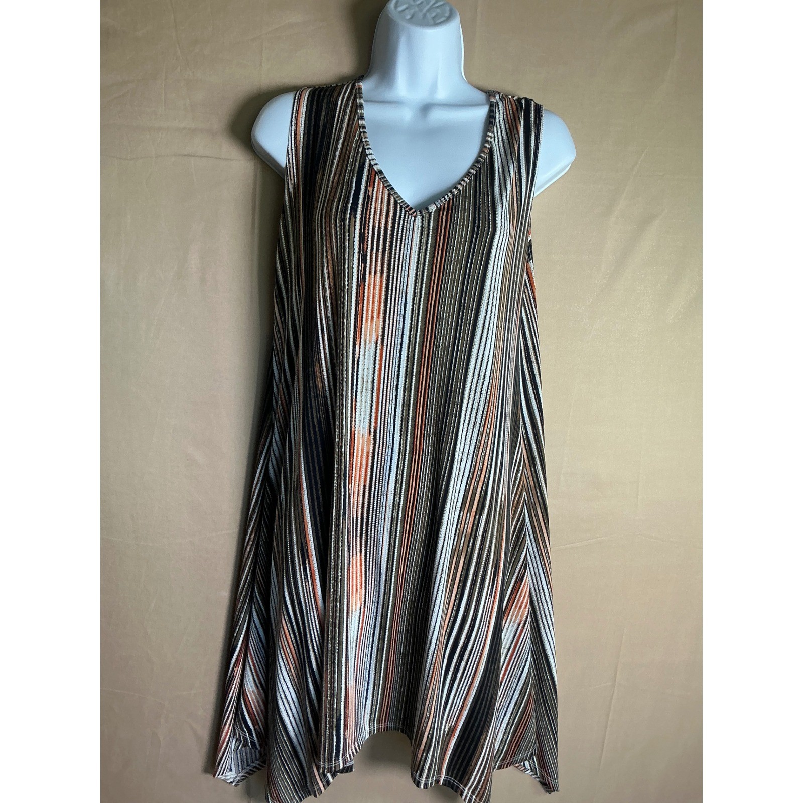 SJS Sleeveless V Neck Striped Midi Dress Women’s Size Medium