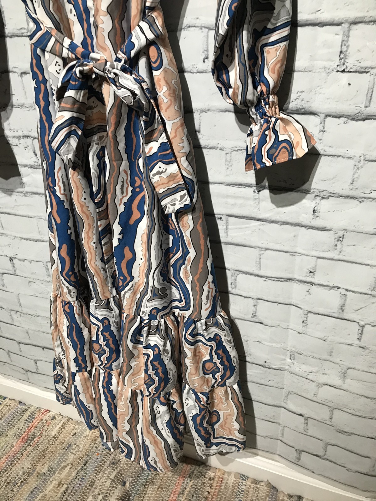 Petty Dress, L, Long Sleeve Thin Stain Abstract Print Zip/Belted/Pocket Dress