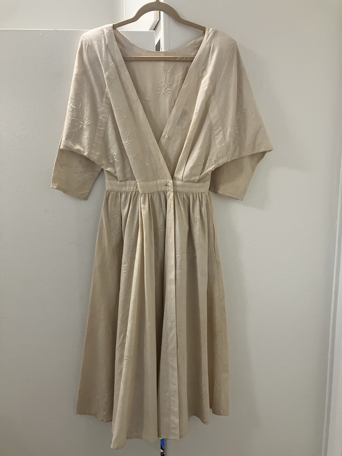 Nancy Johnson Vintage Cottagecore Romantic Embroidered Midi Dress Womens Sz S