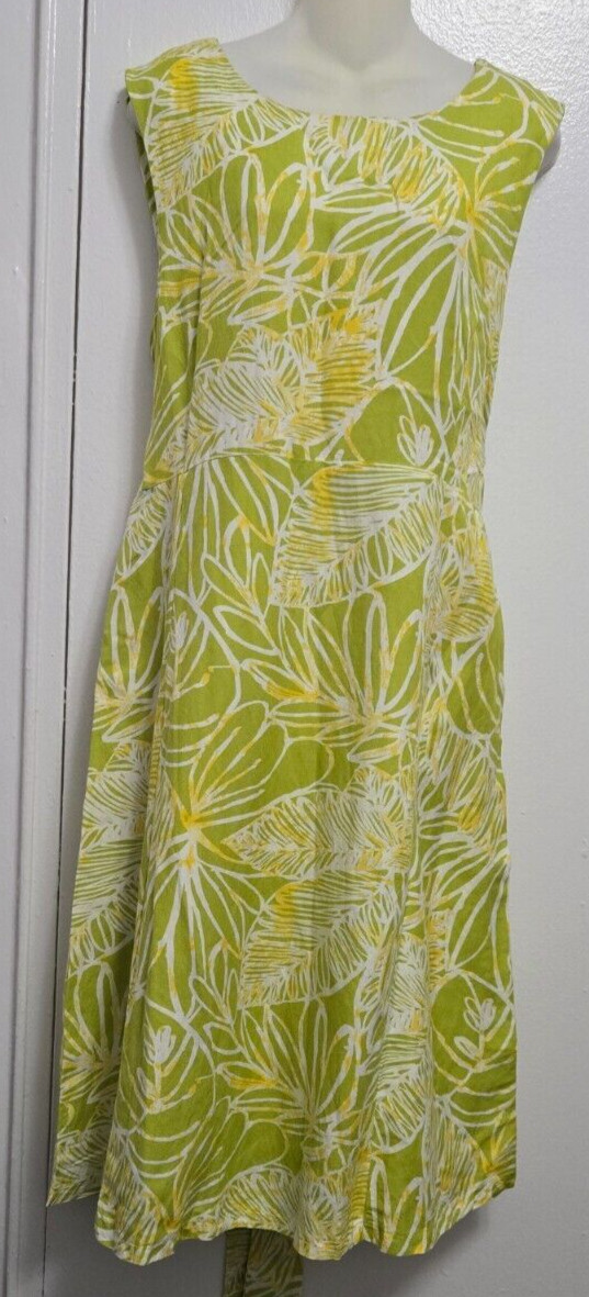 Appraisal A-Line Sleeveless Dress Round Neck Lime Green Yellow White Sz 12 GREAT
