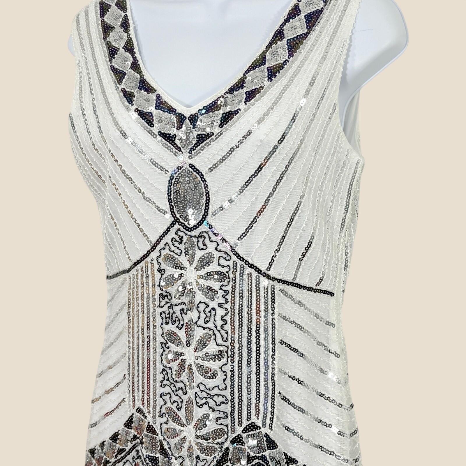 1920s Gatsby Flapper Dress Small Sequin Beaded Fringe Capelet Headpiece Jazz Age