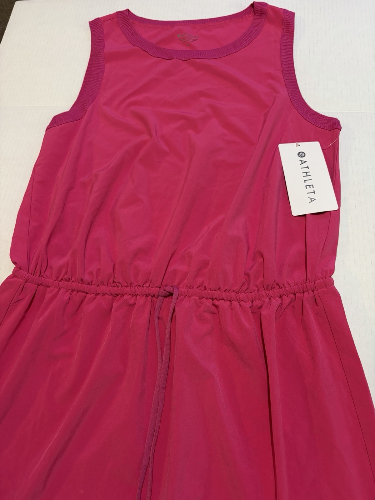Athleta Women M Tank Dress Cinch Waist Pink Athleisure NWT Yoga Run Workout Fit