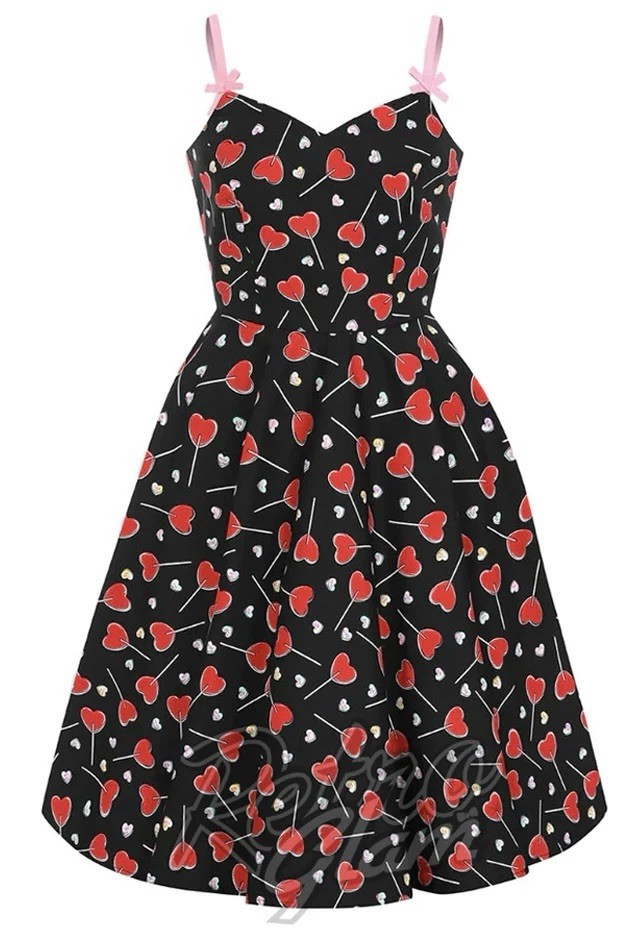 Hell Bunny Black Red Candy Heart Lollipop Swing Sweetheart Dress Medium Pinup