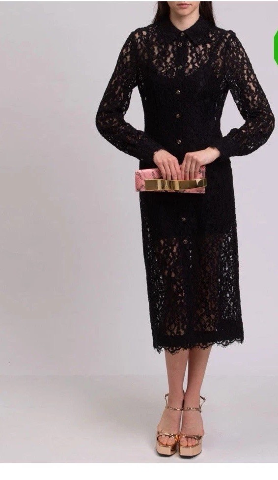$395 ALMOST 65% OFF! NWT PINKO BLACK MIDI LACE DRESS FR36,IT 40,US 4, UK 8 S
