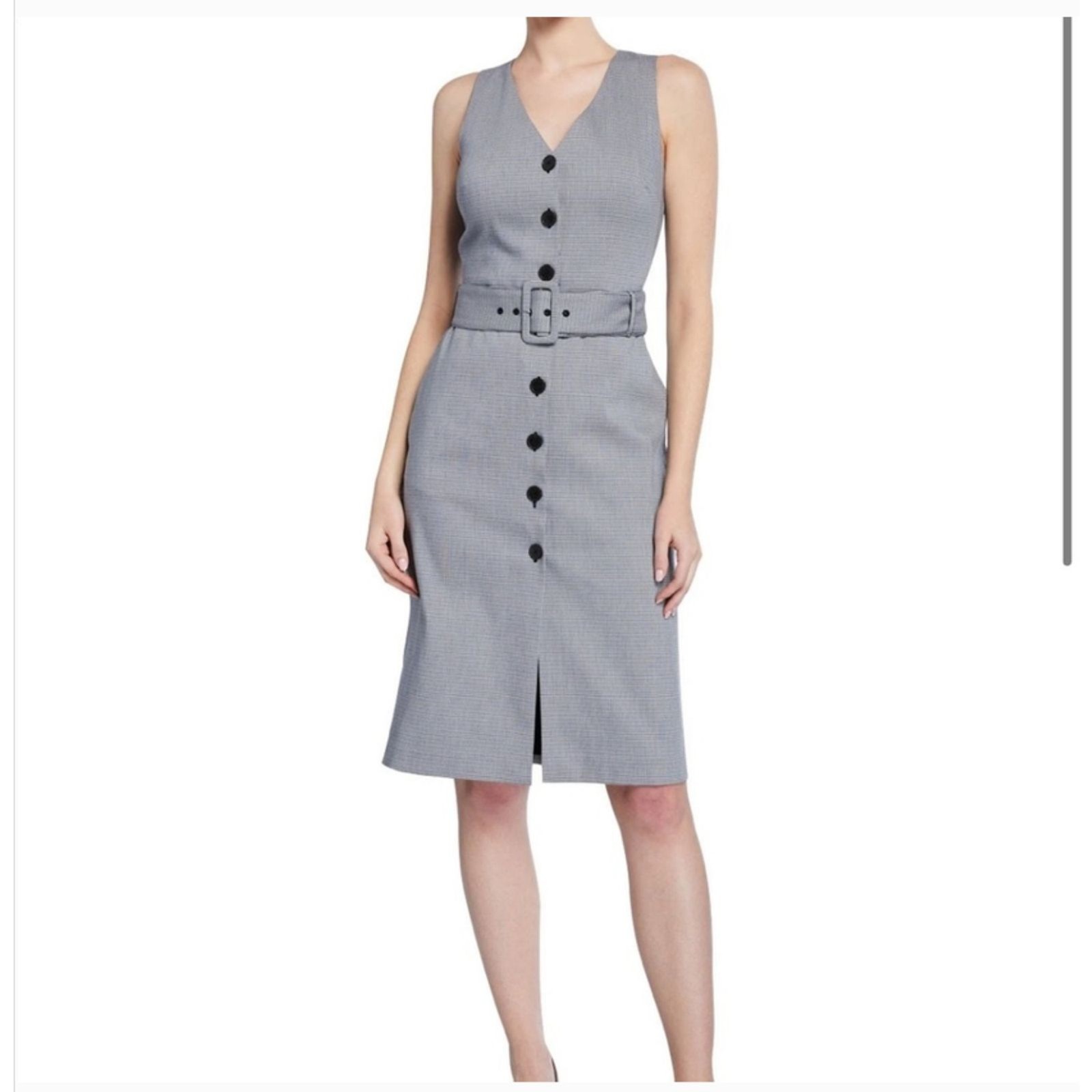 Club Monaco Sleeveless Houndstooth Belted Midi Dress Gray Black Size 0