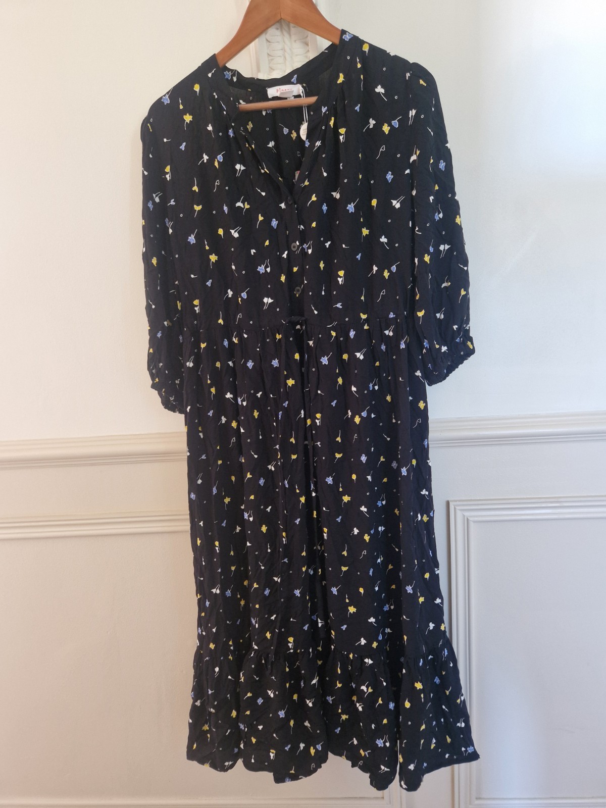 Finery Dress Size 14 Black Colour Pattern Midi Long Button Up Spring Summer