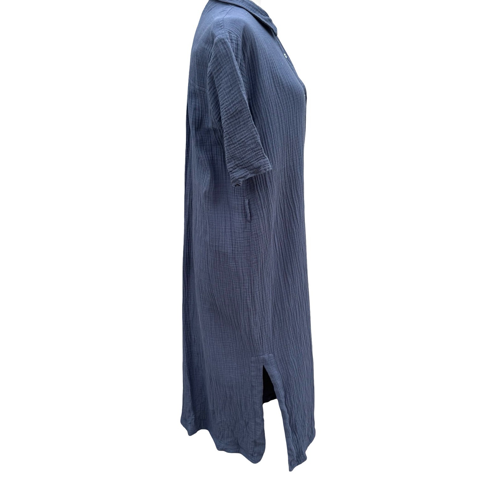 MOD REF Lagenlook Minimalist Double Gauze Cotton Coastal Maxi Shirt Dress M