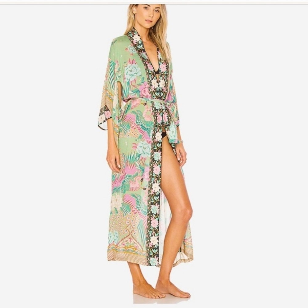 NWT Spell & The Gypsy Collective Multi Floral Bird Cloud Dancer Maxi Kimono – OS