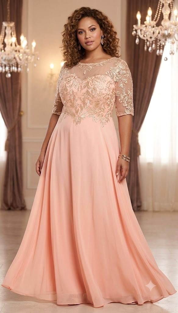 NWT Stacees Women’s A-Line Bateau Beaded Maxi Dress Blushing Pink Size 20-23