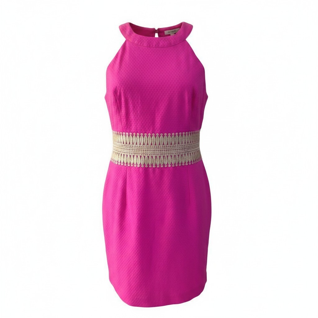 Lilly Pulitzer Ashlyn Shift Dress in Pink and Gold, Size 10