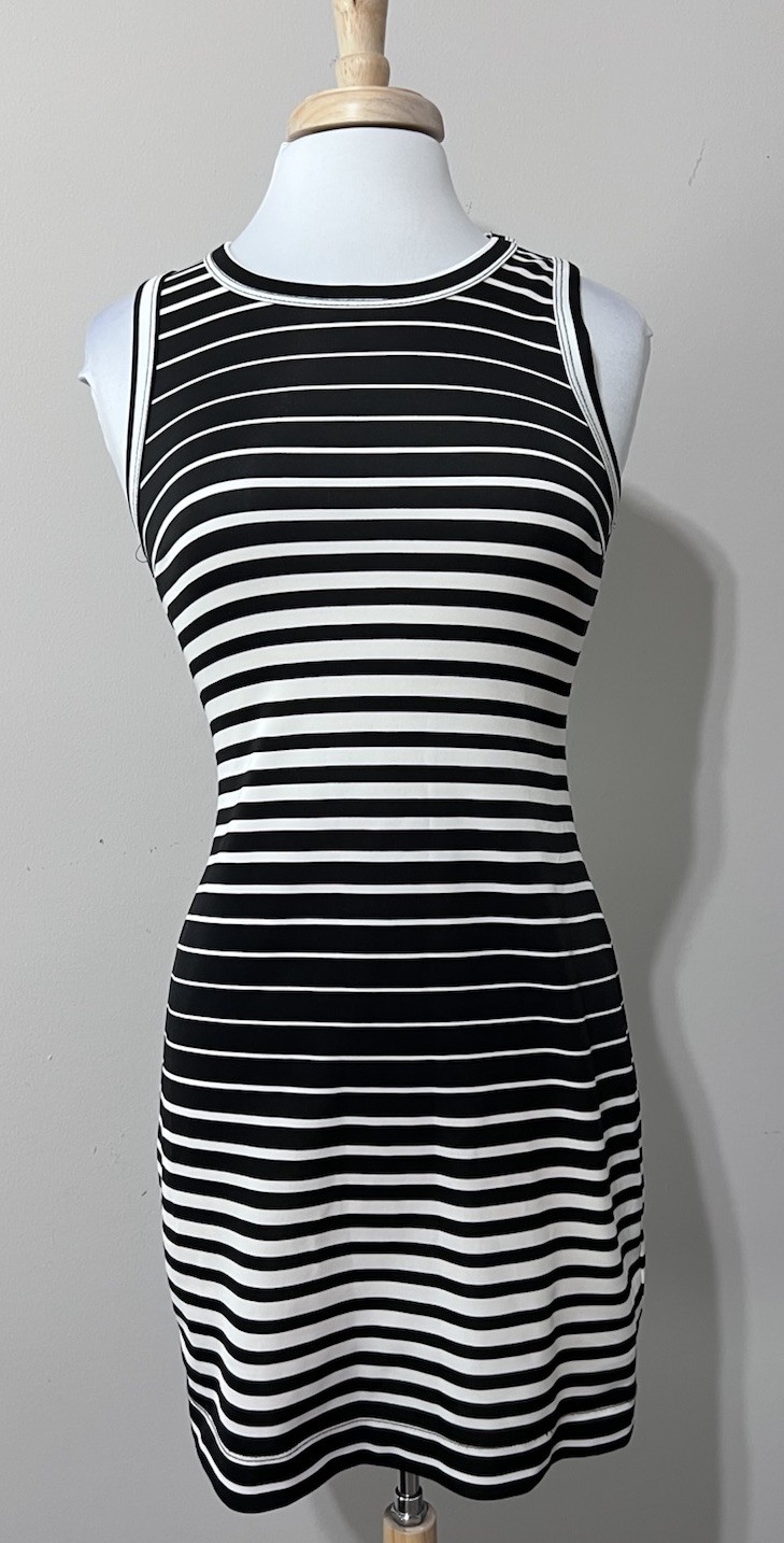 Karen Kane Vtg 90s Y2K Grunge Striped Sleeveless Knee Length Dress Size Small