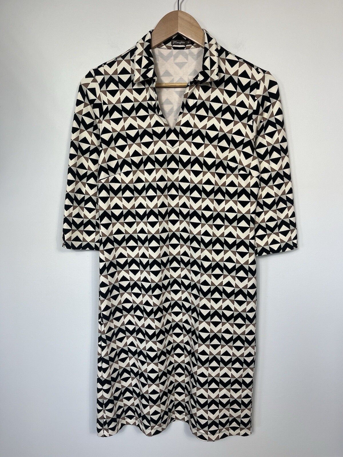 J McLaughlin Dress Women XS Brown Black Sheath Cadence Collared Stretch