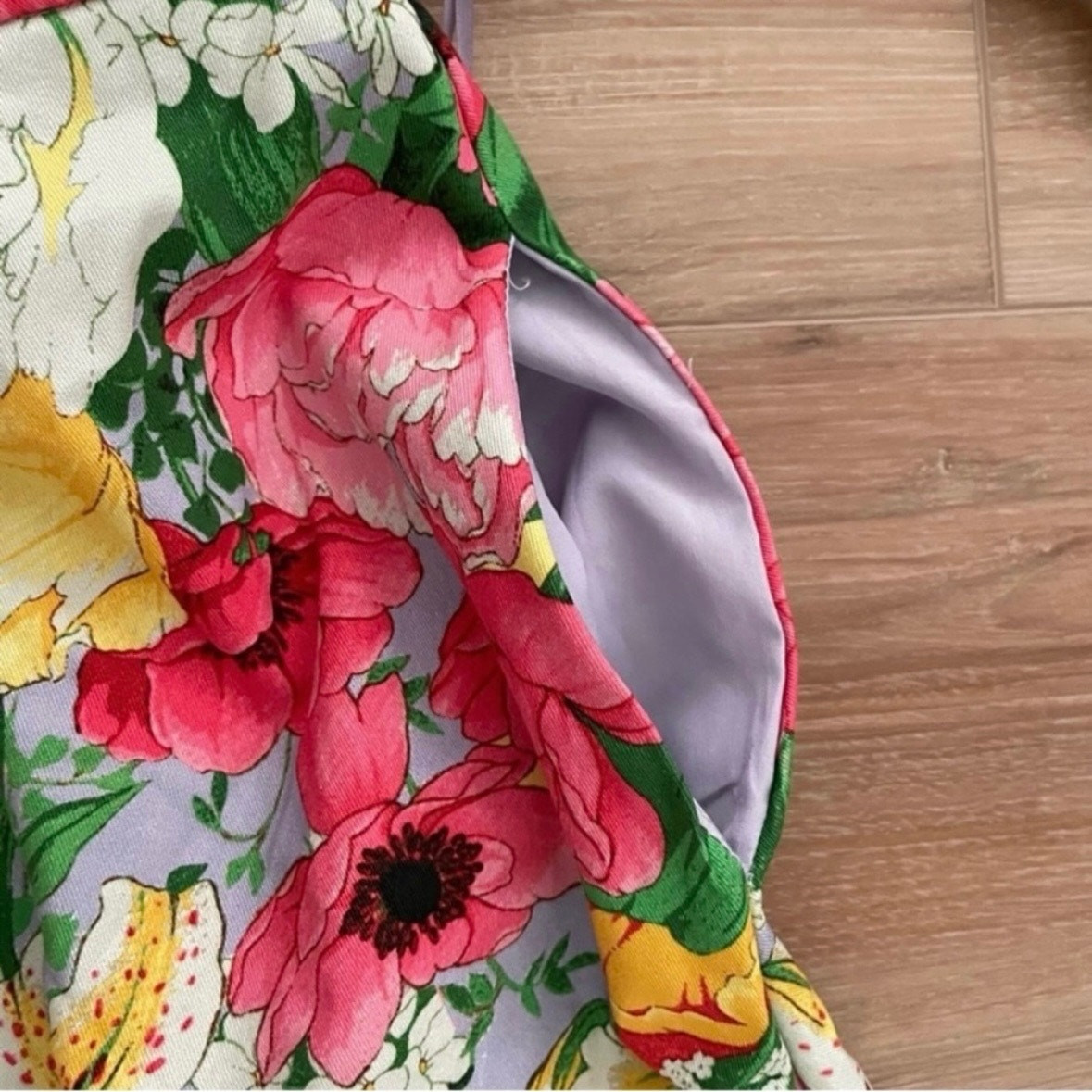 ASOS EDITION Puff Sleeve Cut Out Back Dress in Pink Floral 6