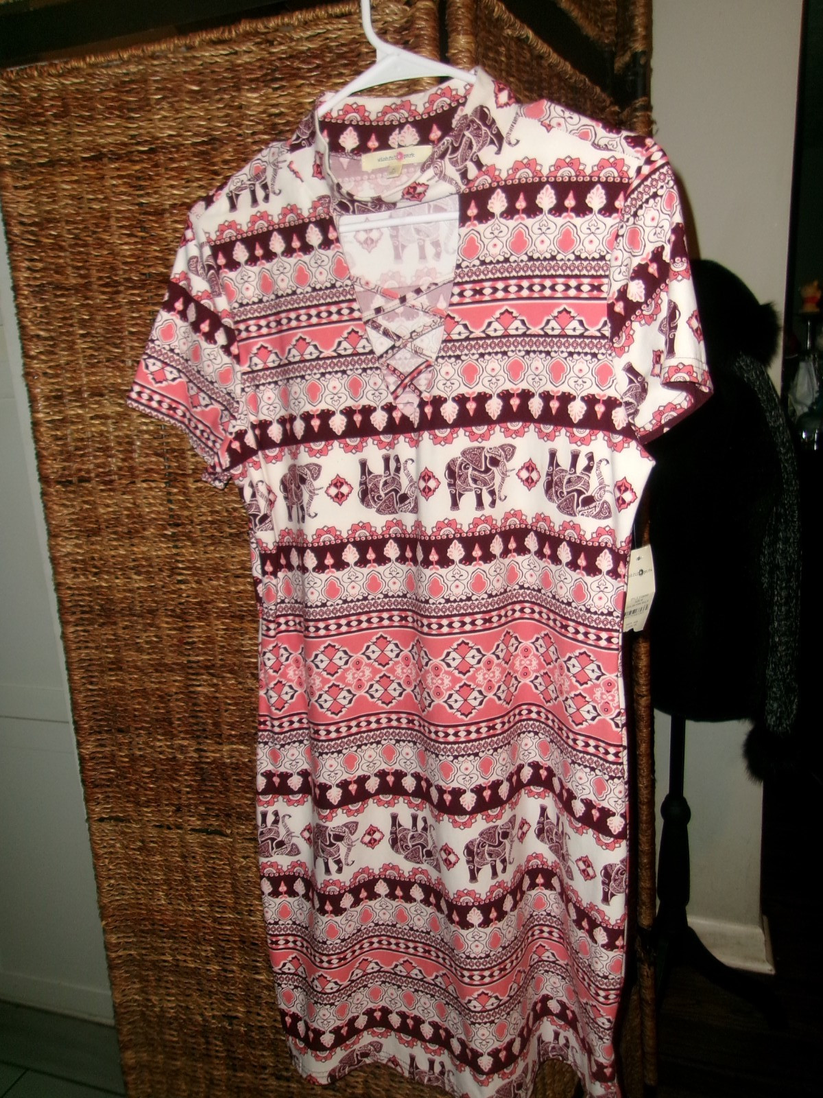 Wishful Park Geo Print Bohemian Elephant Design Pink Multicolor Bodycon Dress M