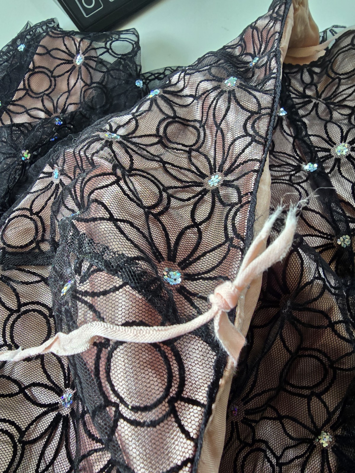 Adrianna Papell Botique Mesh Sequins Cocktail Black Strapless Dress 14