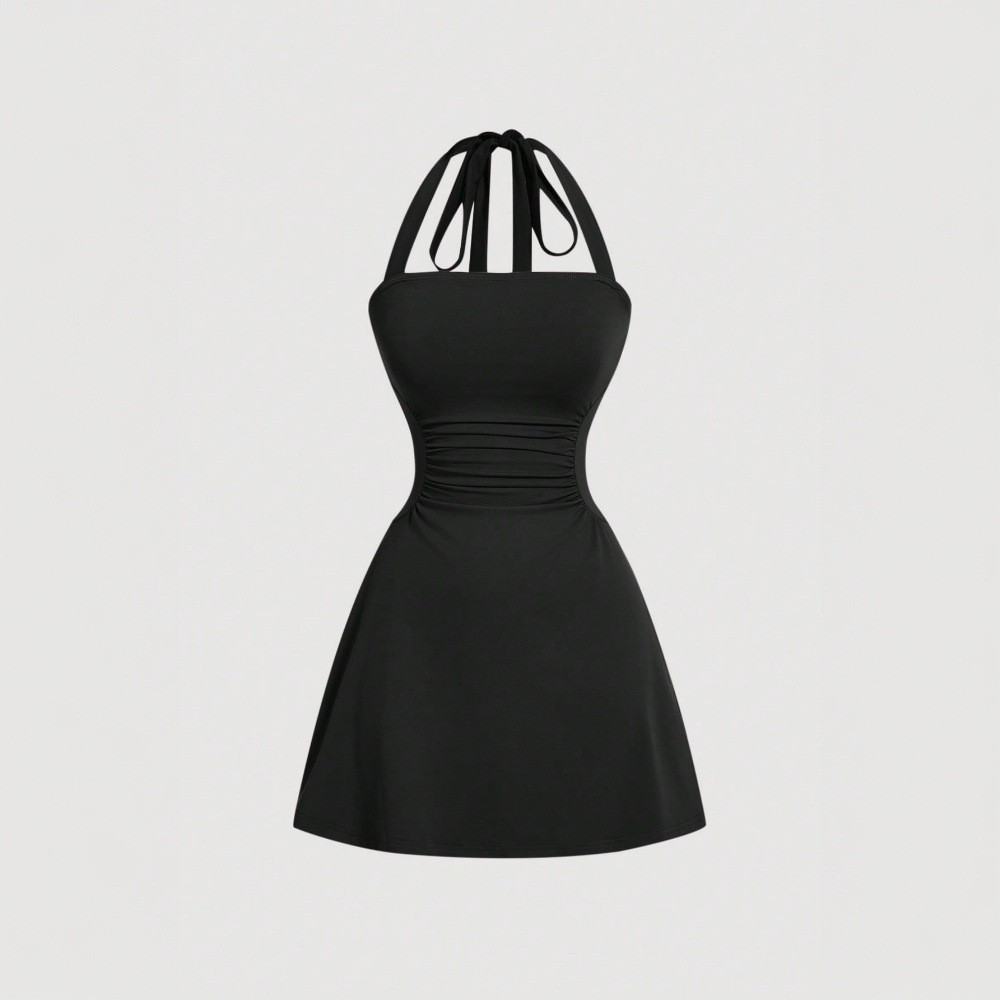 Women Halter Neck Backless Mini Dress Bodycon Party Clubwear Black S M L XL