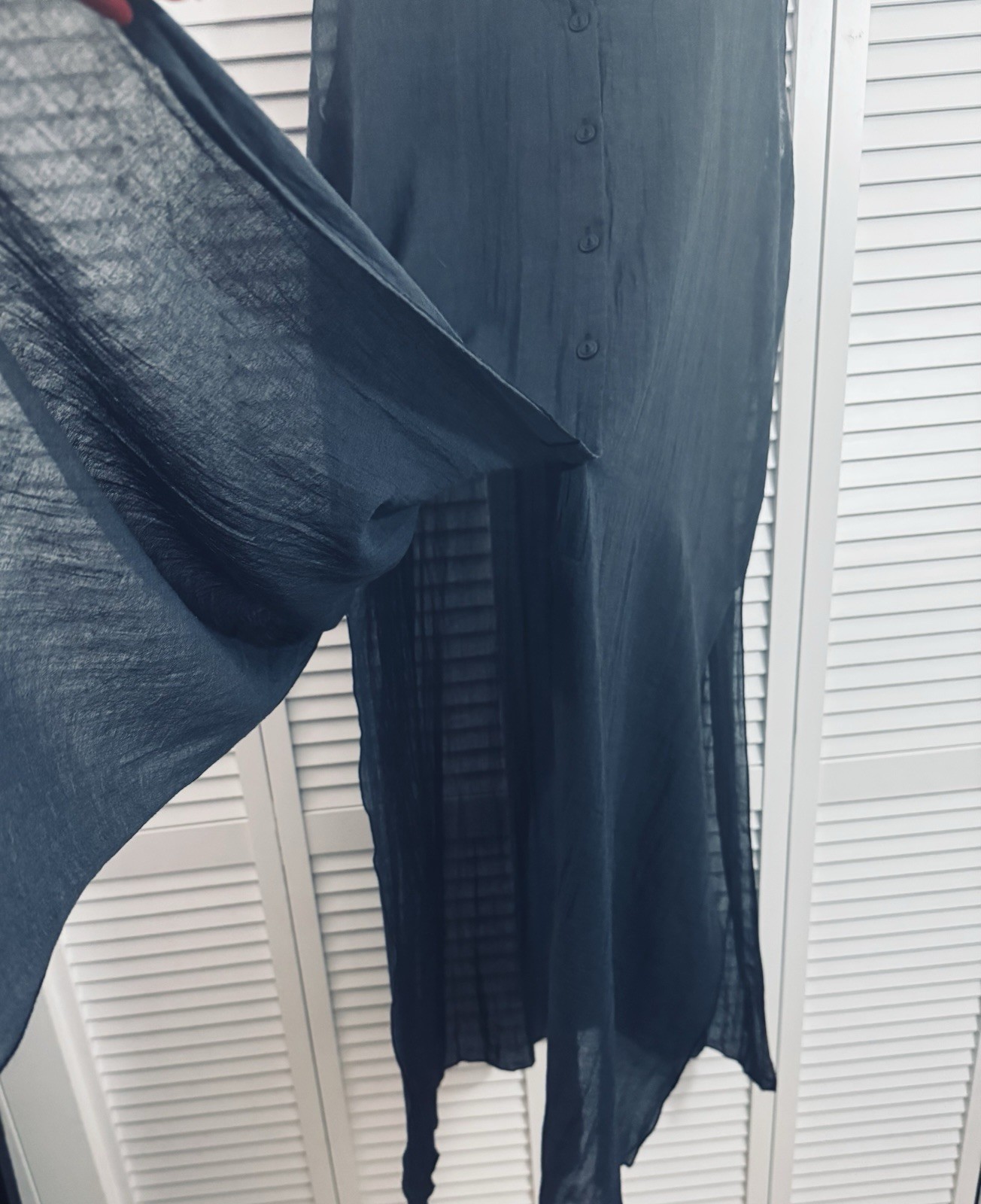 EUC Linda Lundstrom navy blue maxi tunic dress buttons at the front M (L-XL)