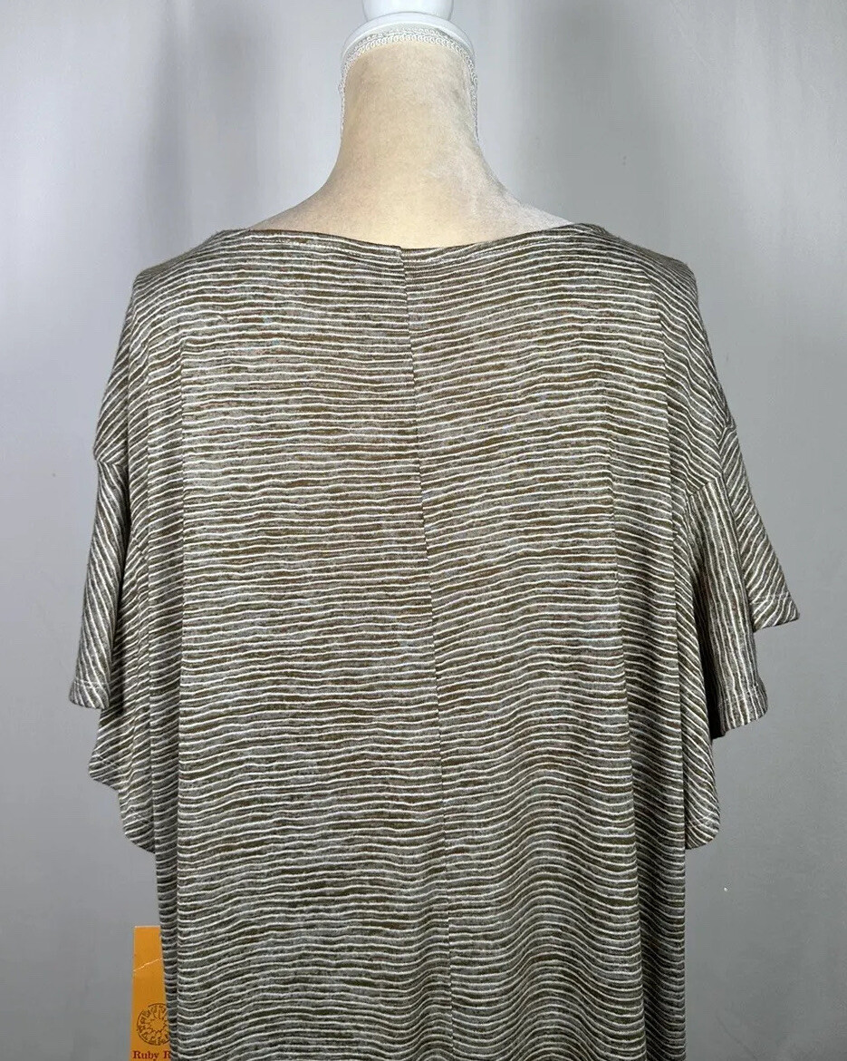 Ruby Rd Dress Slip On Shift Tunic Women 2X Short Sleeve Lounge Stretch Beige