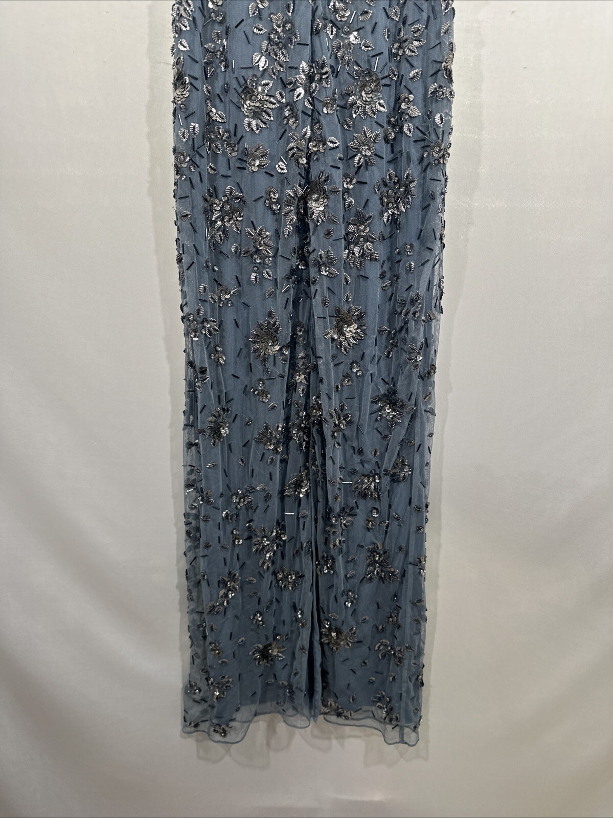 NWT Mac Duggal [ 4 ] 5477 Floral Embellished Scoop Neck Evening Gown Slate Q1001