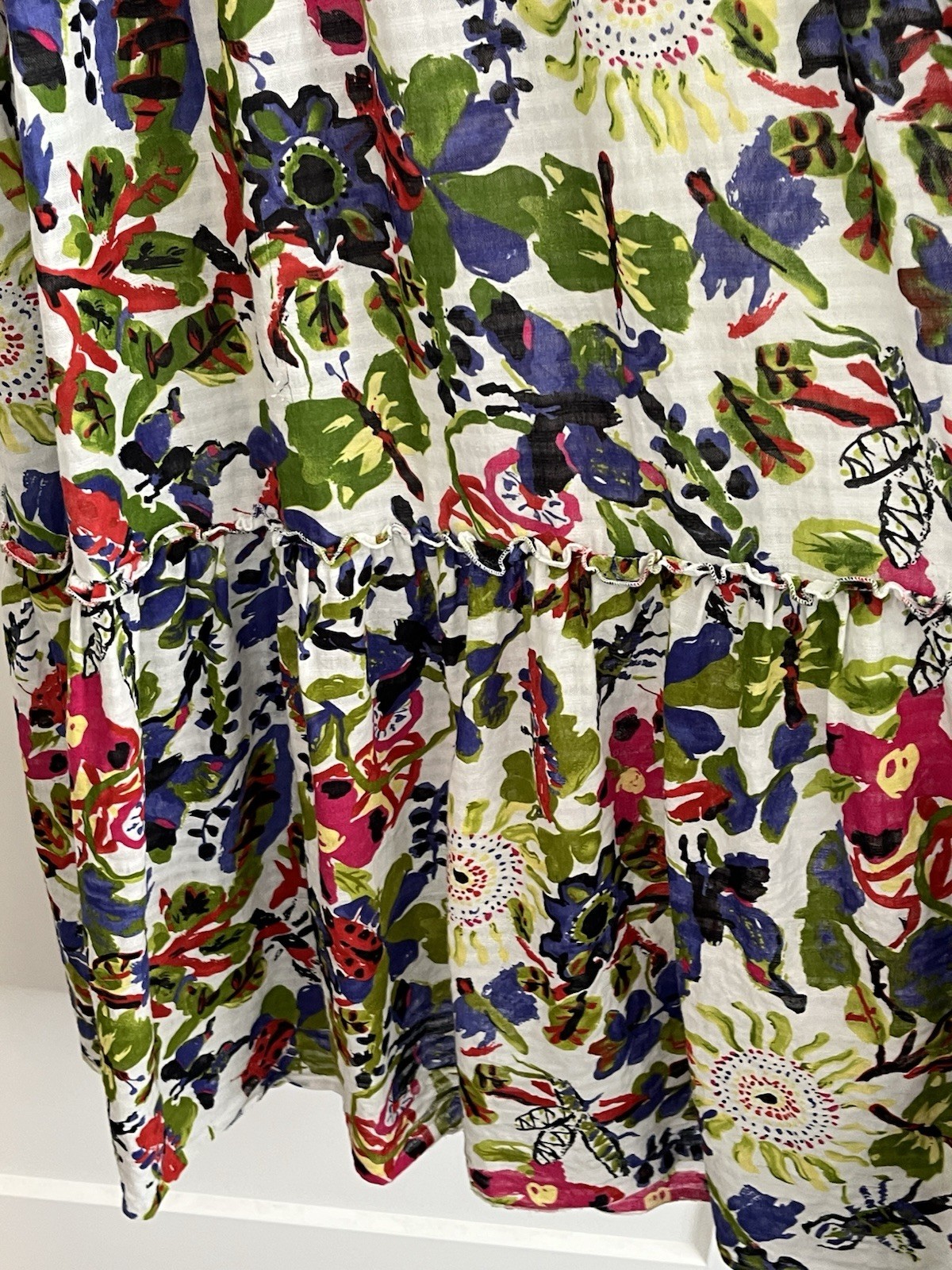 Alberto Makali Cotton Vibrant Floral Flowy Boho Maxi Ruffle Beaded Coastal Mod