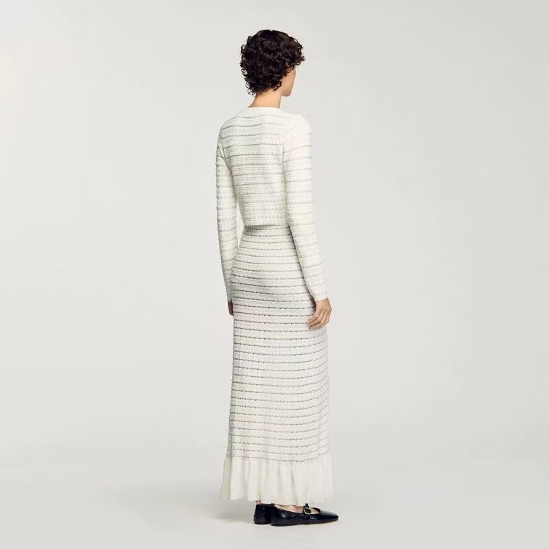 sandro V-neck beading Fishtail knitted dress Round neck Knit cardigan for Women