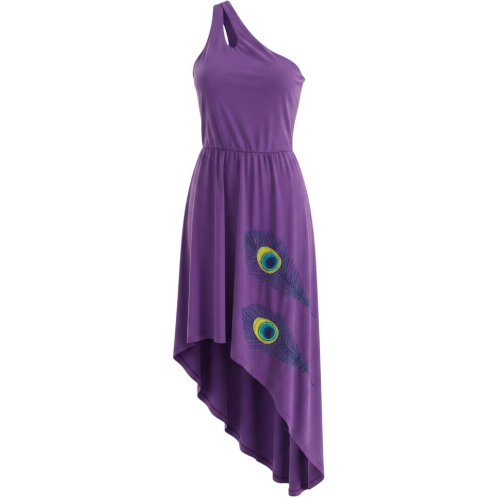 Handmade Org Cotton High Low Asymmetrical Fairycore Peacock Festival Dress XS