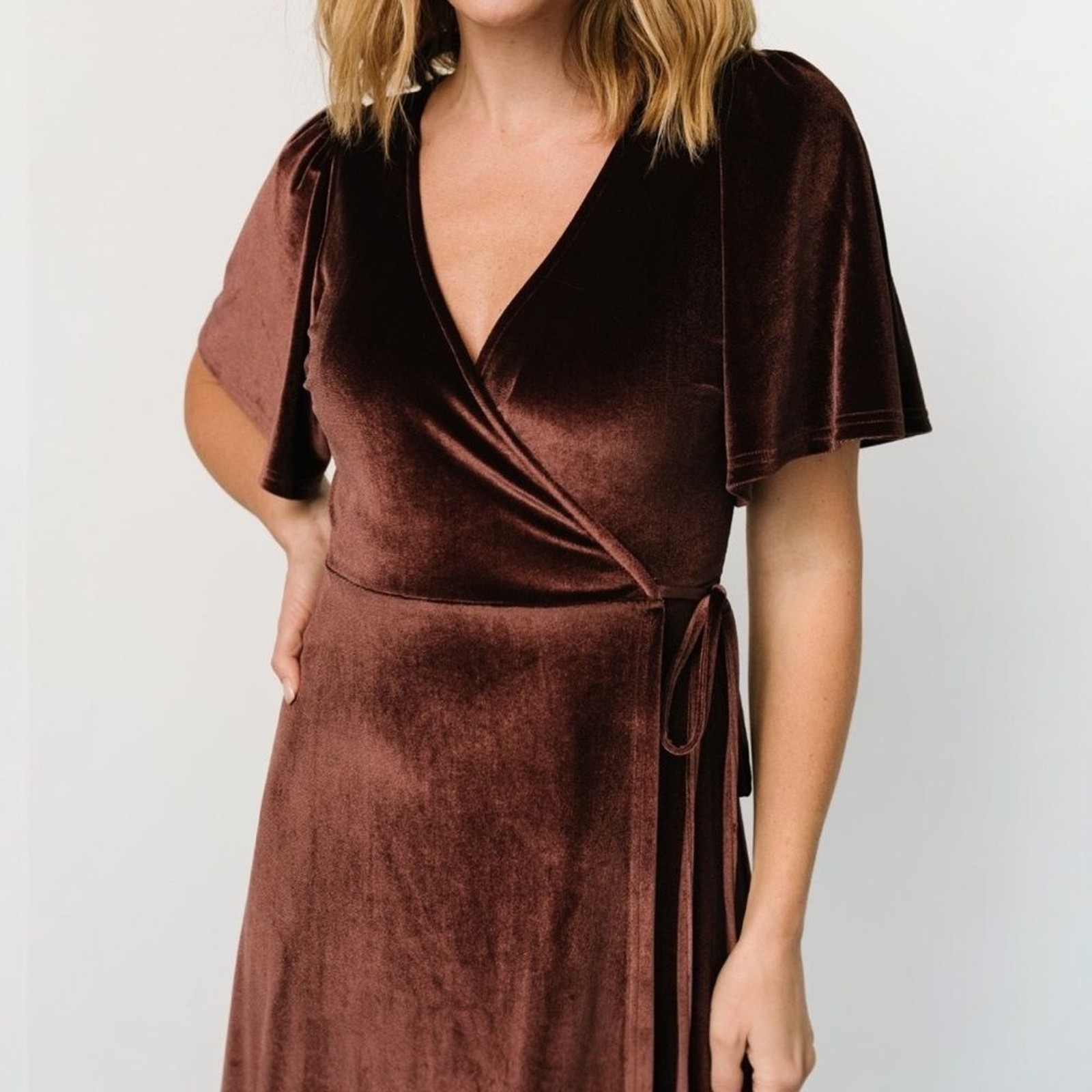 NWT Baltic Born Katelyn Velvet Maxi Wrap Dress Clove Brown Sz Small Tulip Skirt