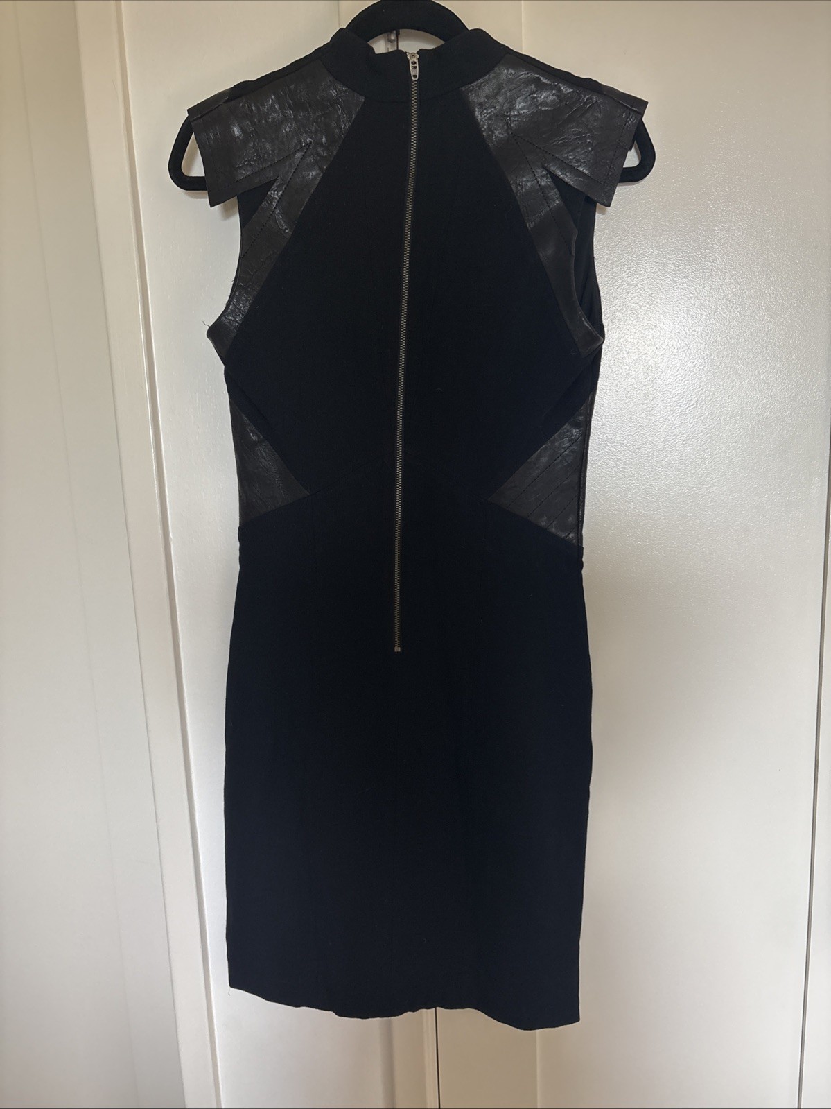 Helmut Lang Black Wool and Blistered Leather Panel Dress Size 6 Avant Garde
