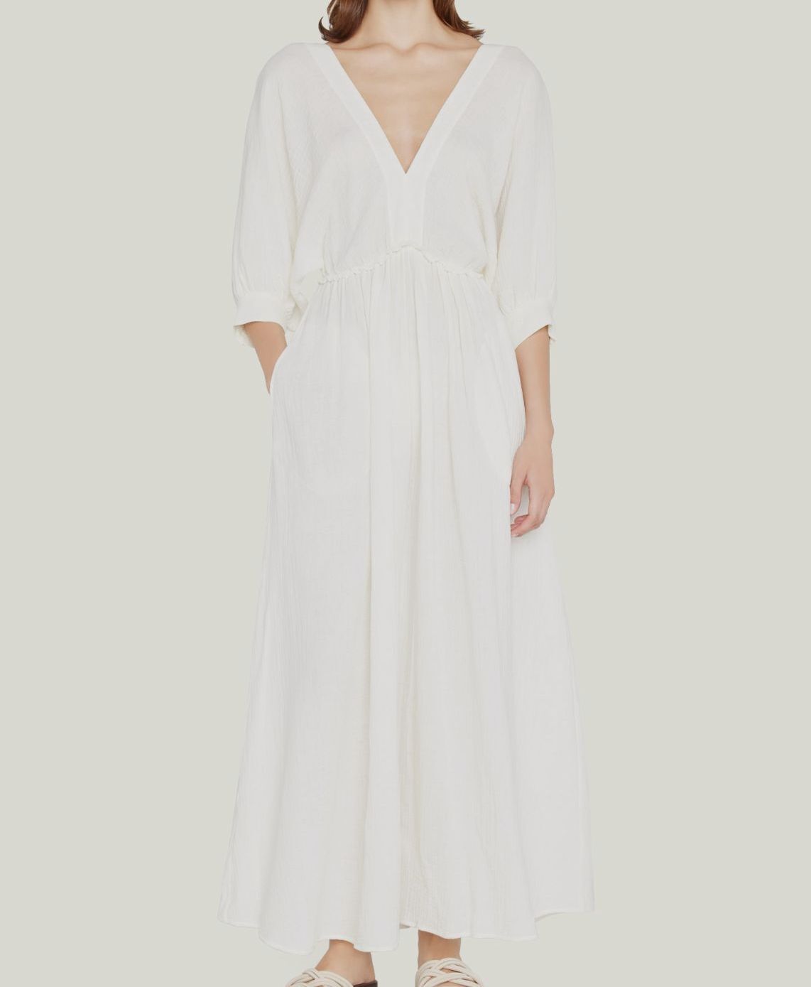 $590 Eres Women’s Ivory V-Neck Gauze Selene A-Line Dress Size 3
