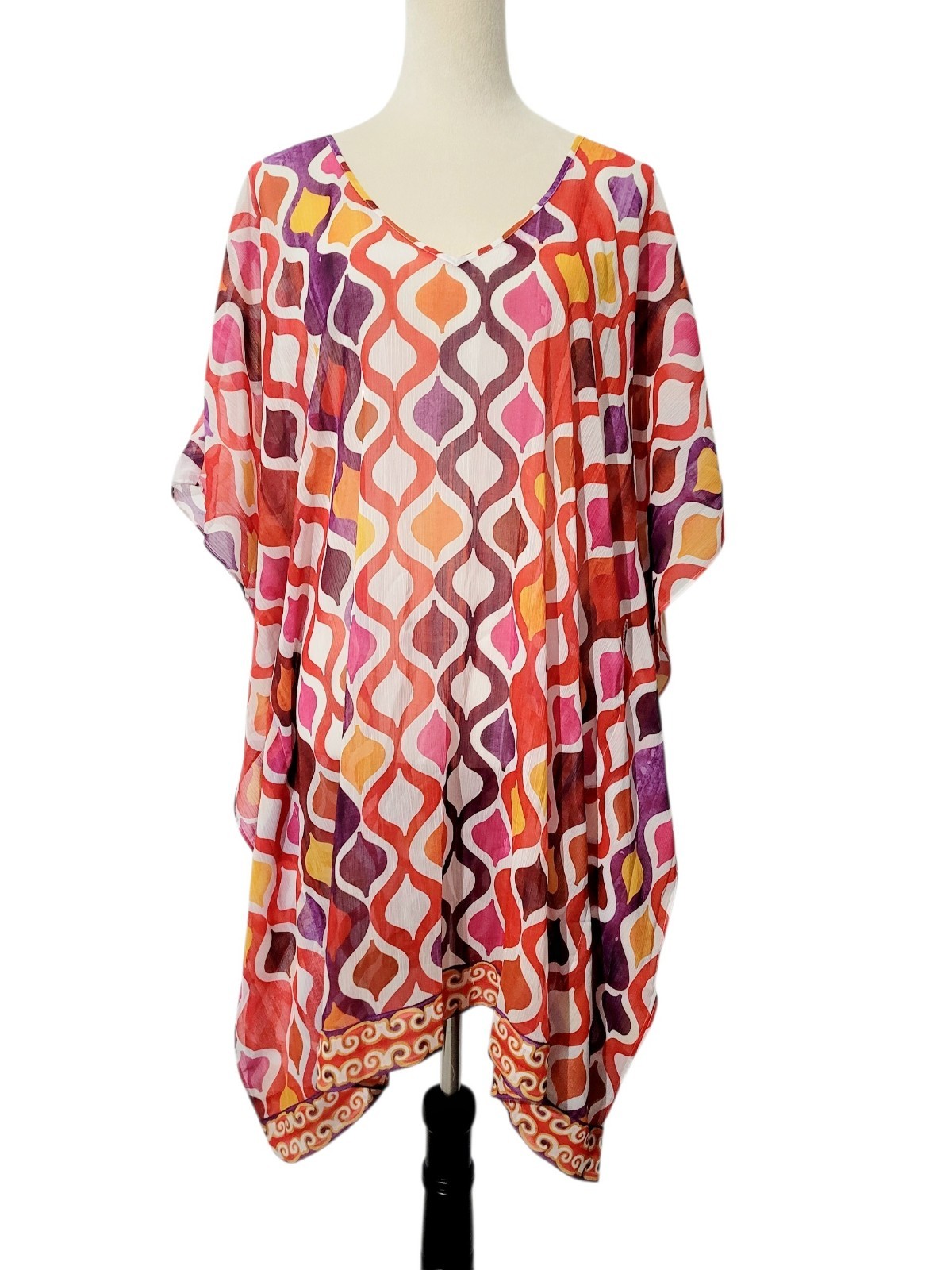 Trina Turk Sheer Beach Cover Up Kaftan Poncho Swim Coverup Geometric Size Large