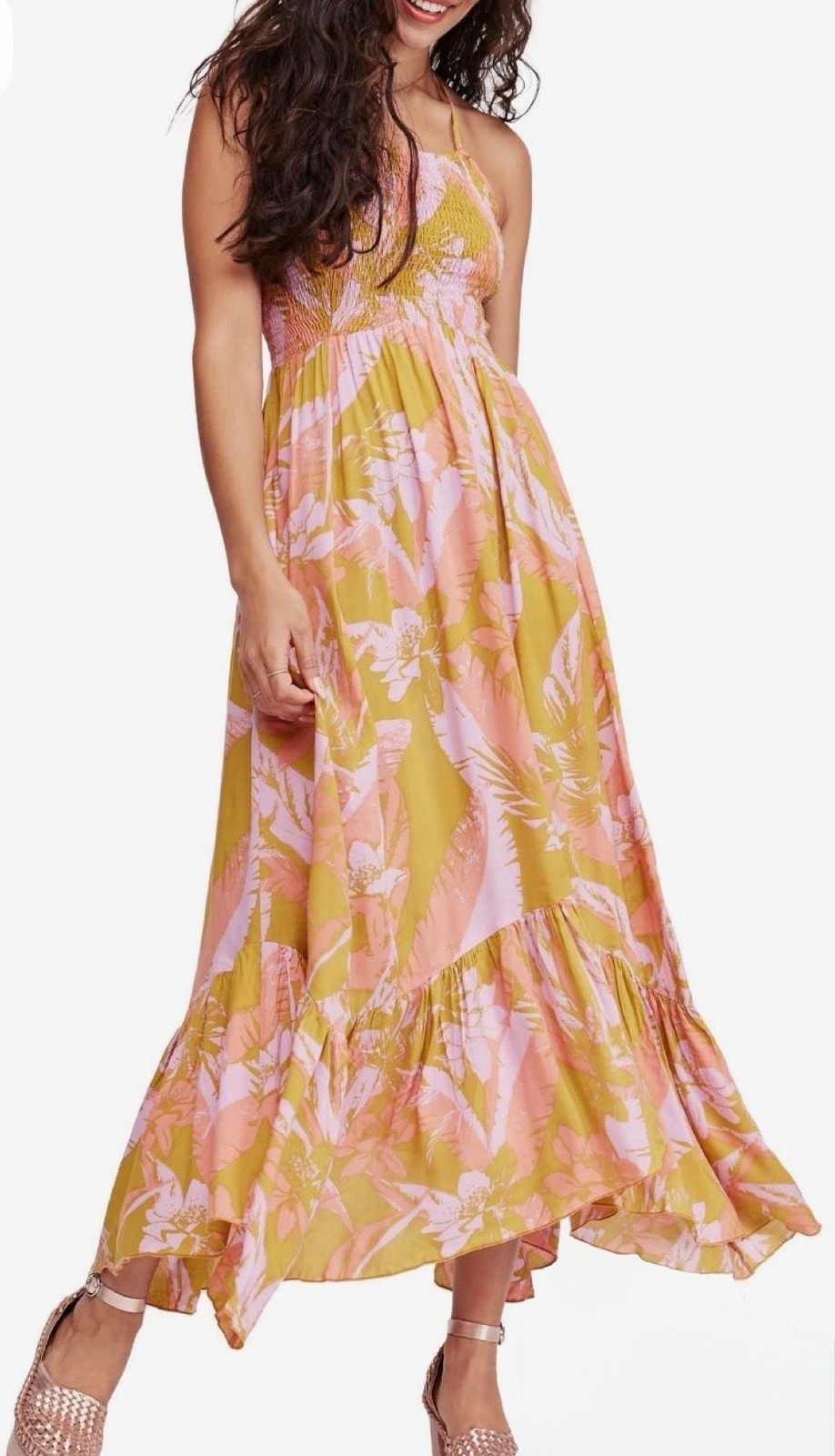 Intimately Free People Tropical Print Smocked Tiered Maxi Sundress
