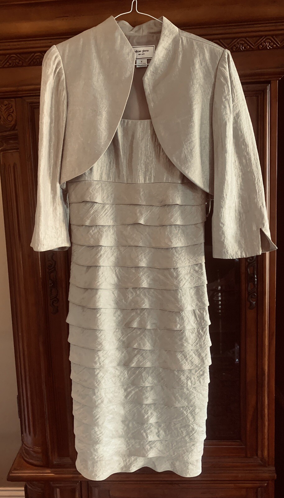 Willow Glenn Dusty Gold Tiered Sleeveless Formal Cocktail Sheath w/Jacket sz 6