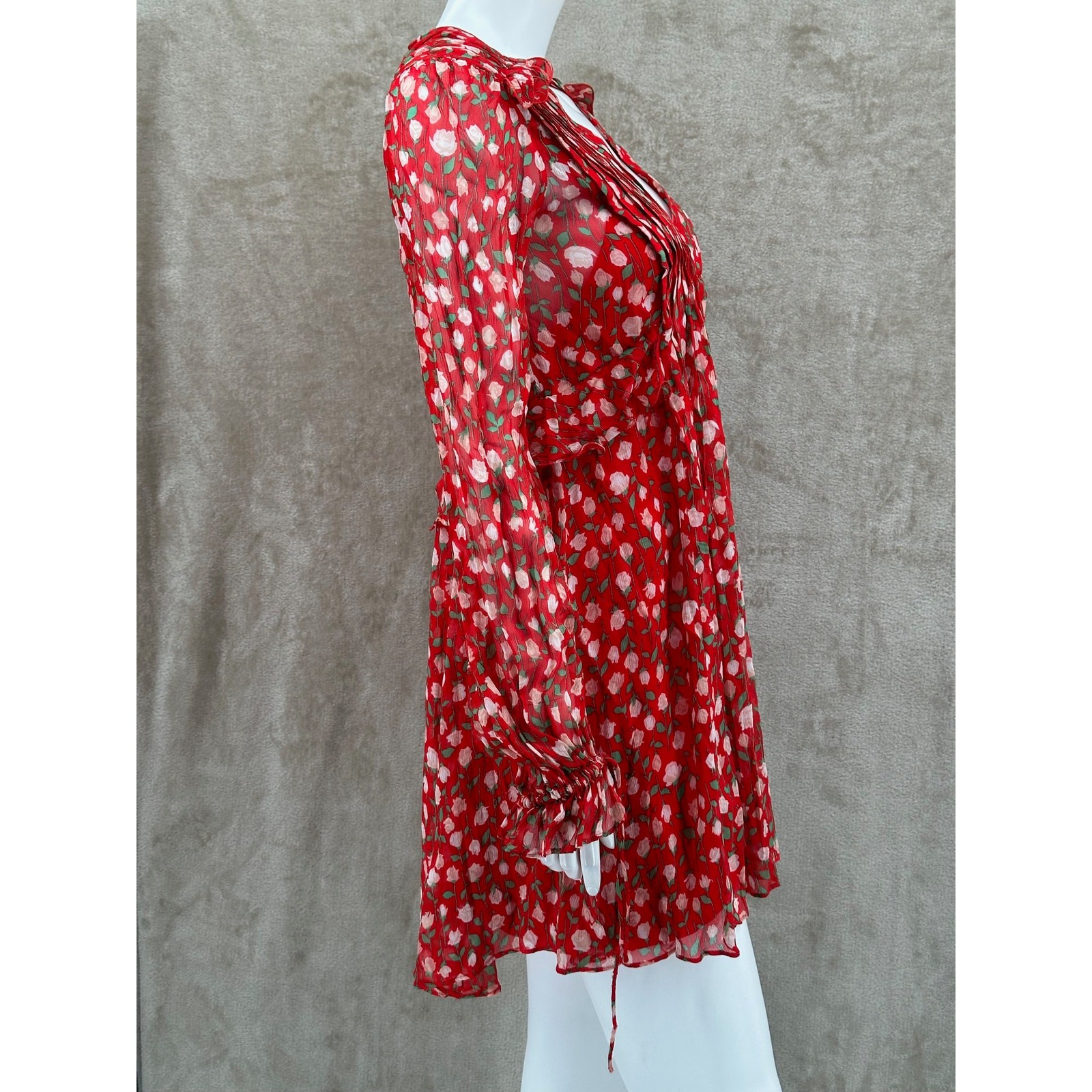The Kooples Dress Womens 2 Medium Rosa Rosa Mini Red Floral Feminine Boho Retro