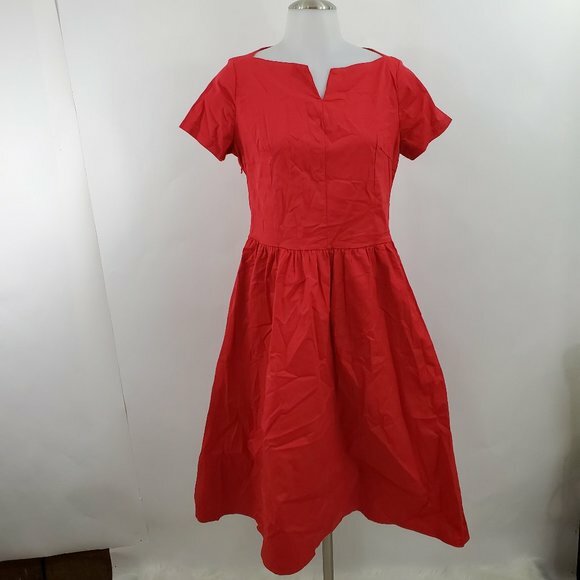 Pin up Dress L Red Fit Flare Retro Short Sleeve 60s 70s 50s Mixinni VLV Solid