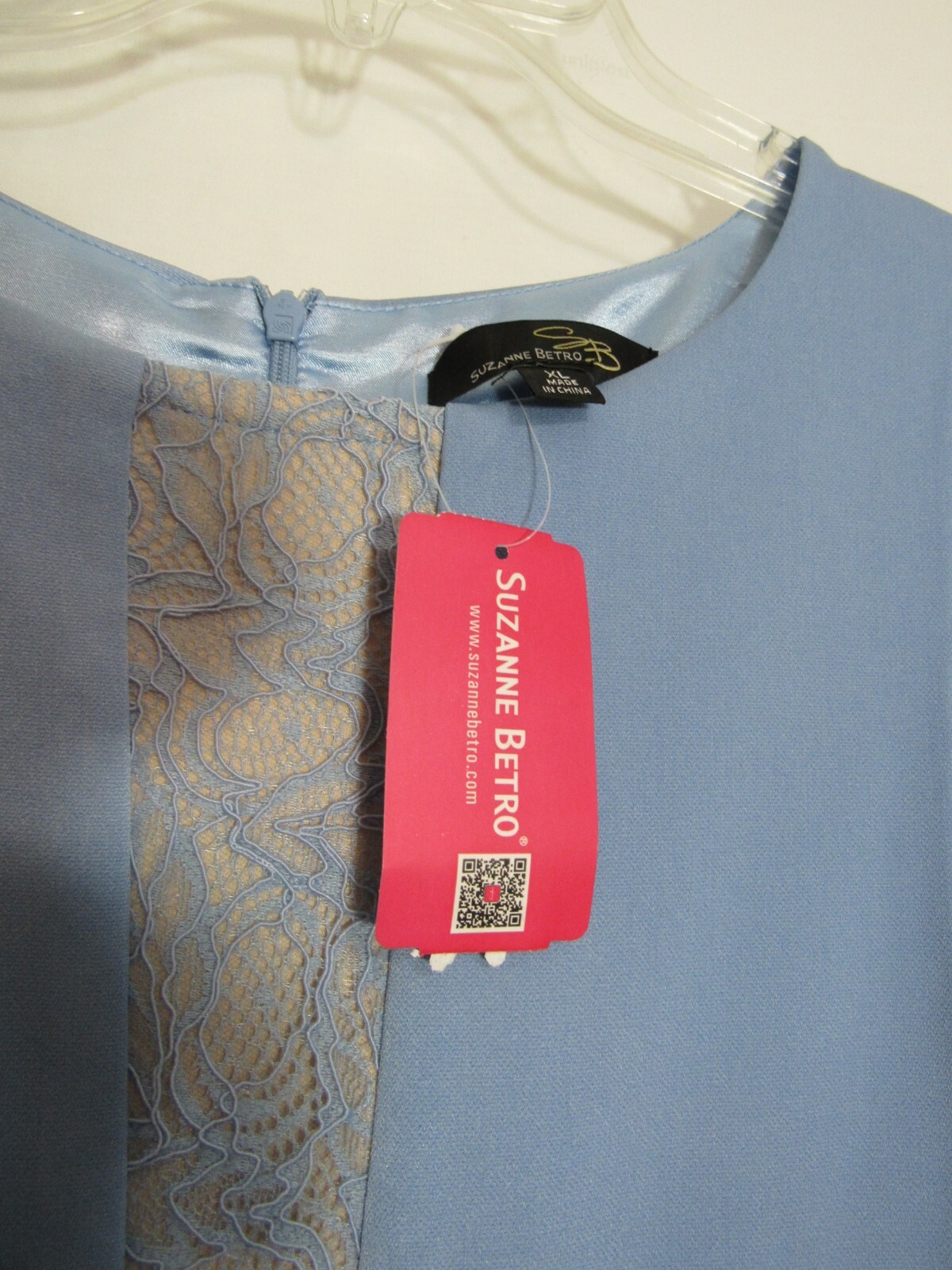 Suzanne Betro Blue Lace Inserts Lined Short Sleeve Dress XL NWT