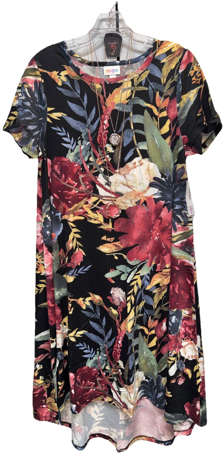 NWT LuLaRoe Medium Black Green Blue Pink Maroon White Floral Carly Swing Dress