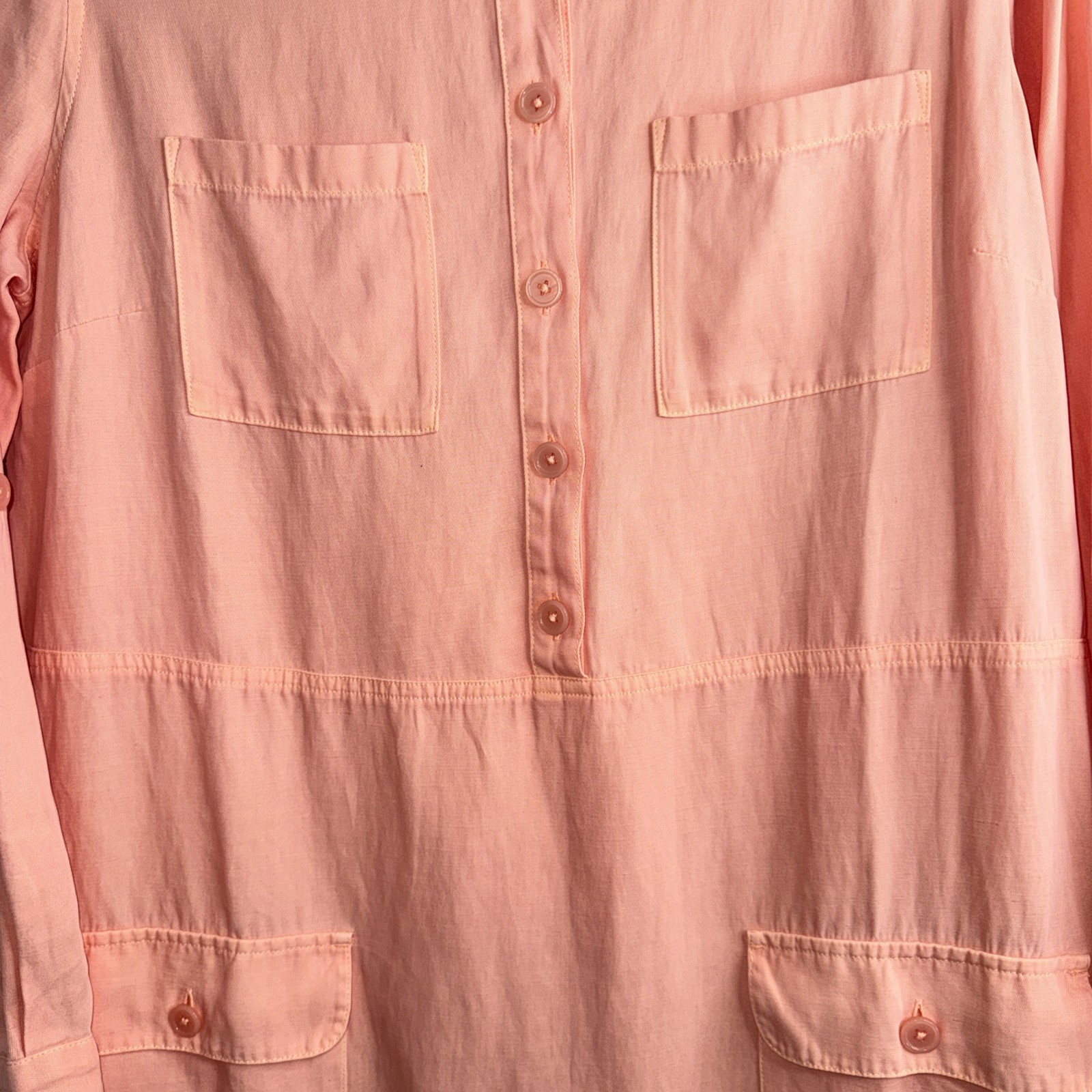 Soft Surroundings Kiran M Peach Nectar Shirt Dress Linen Blend Roll Tab Sleeves