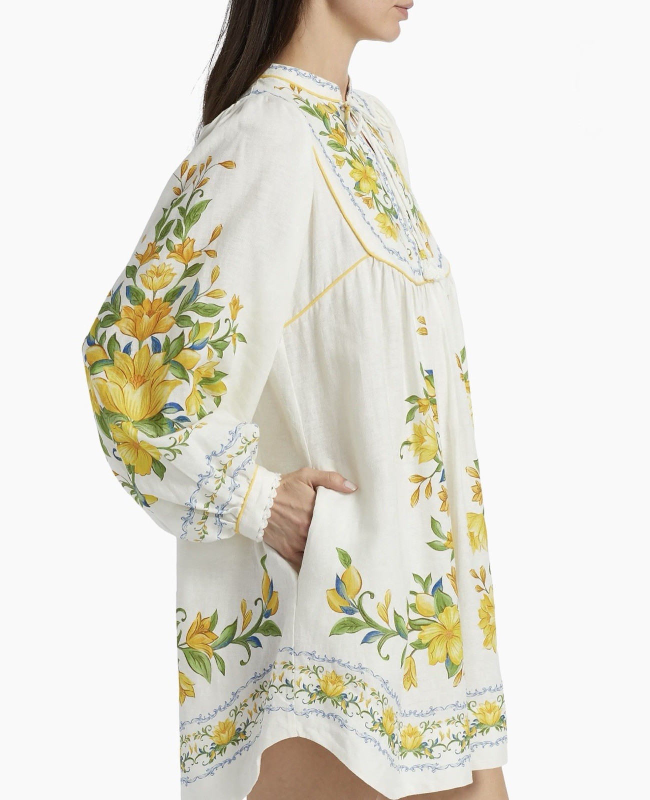 Sicily Floral Linen-Blend Minidress Crafted of A Light Linen Blend Size Small S