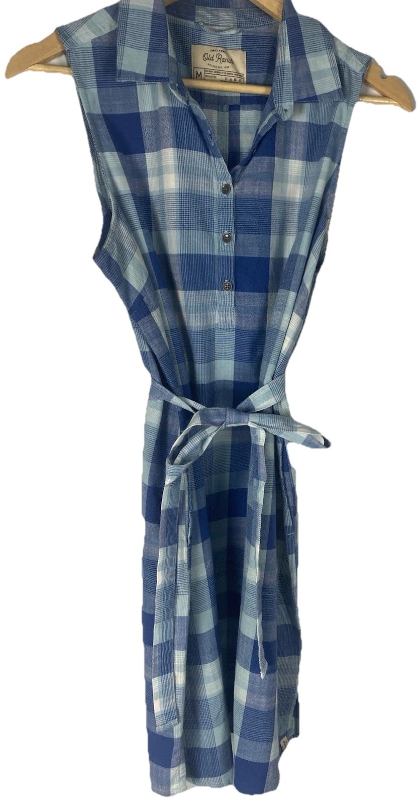 Old Ranch Aqua Blue Cottage core Pockets 100% Cotton Size M Western Cowgirl