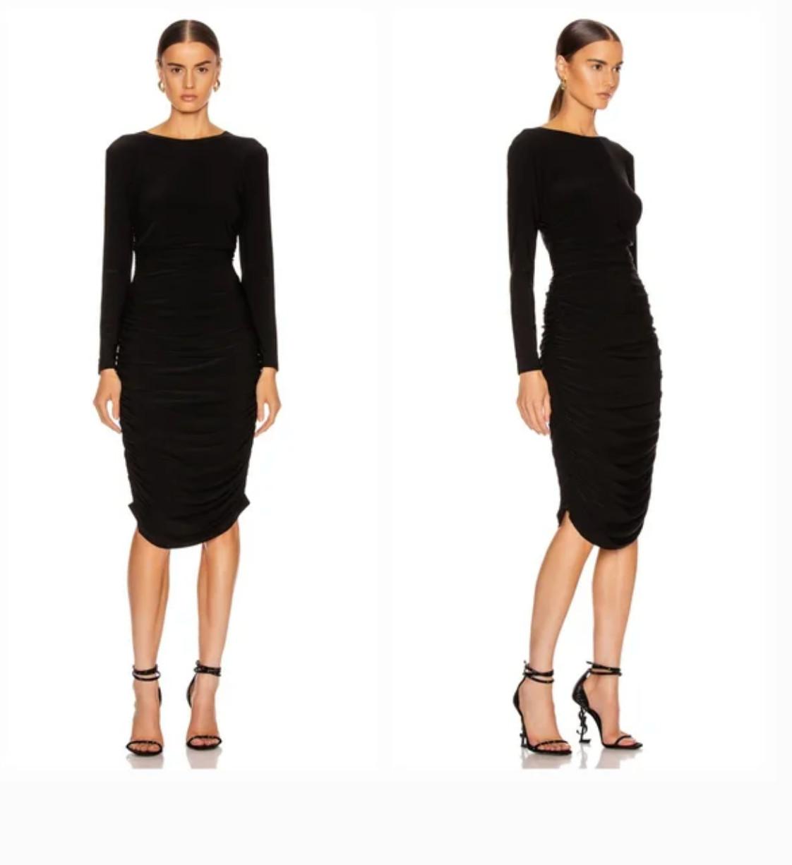 Norma Kamali Black Long Sleeve Shirred Waist Dress Nwt M