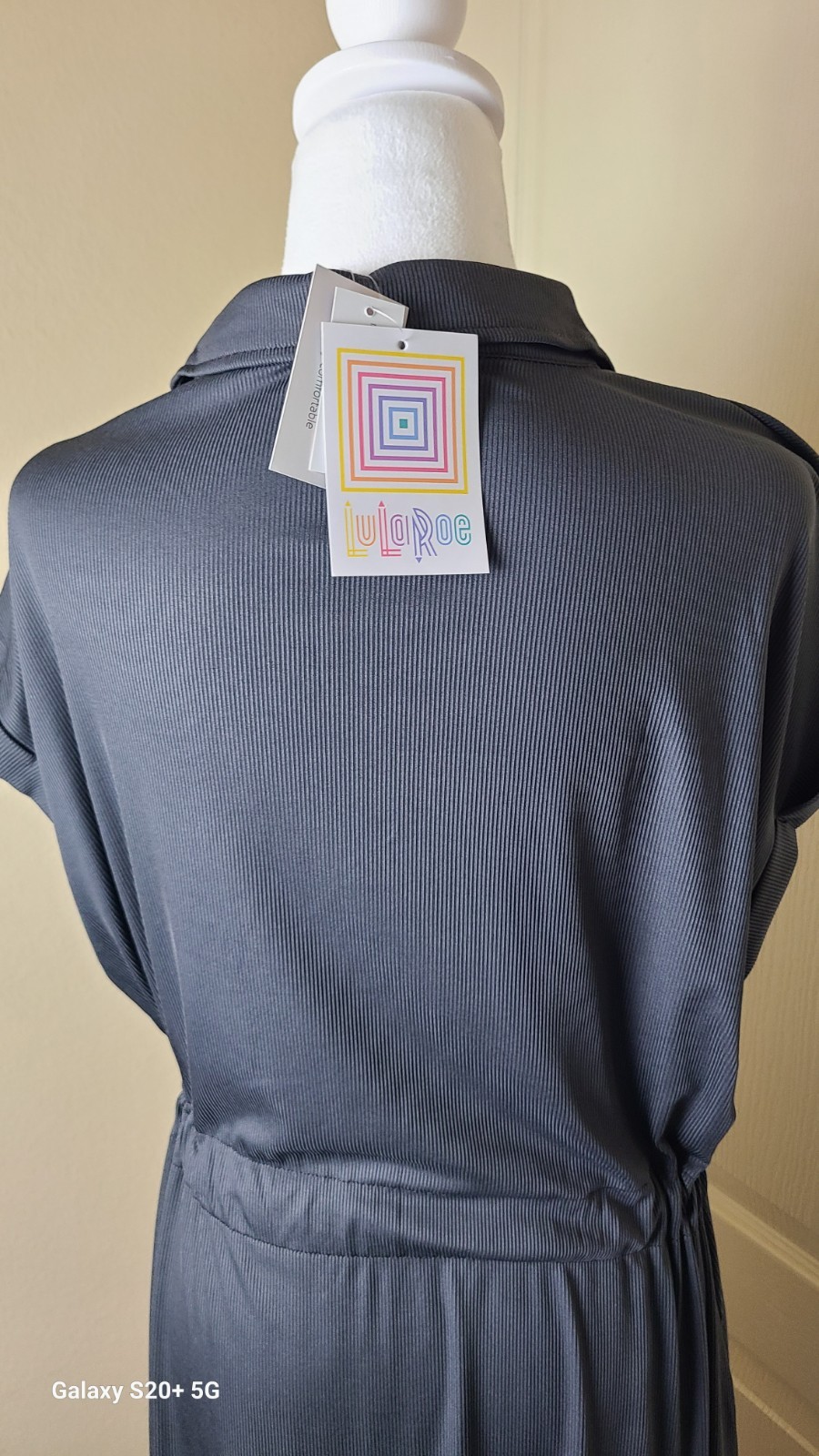 Lularoe Charcoal Gray Rib-knit Stacie Shirt Dress Chest Pockets Drawstring…