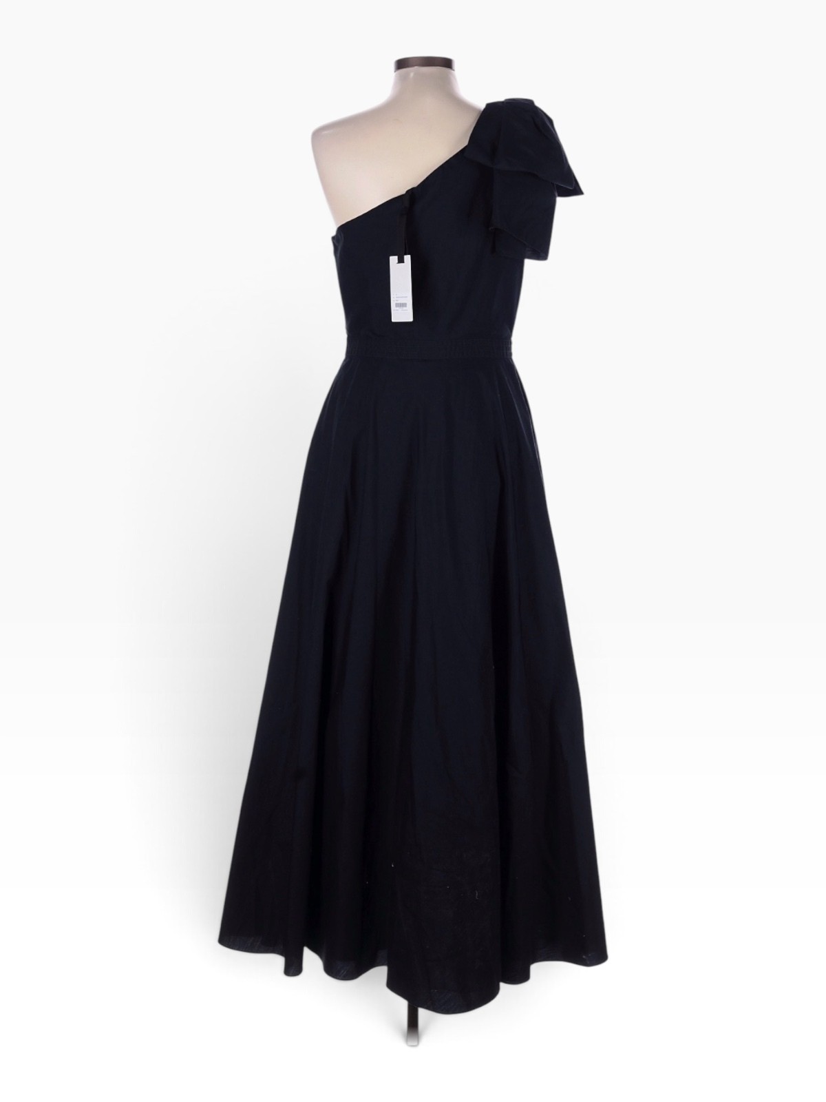 Giambattista Valli Black One-Shoulder Bow Cotton Poplin Maxi Dress NWT IT 46